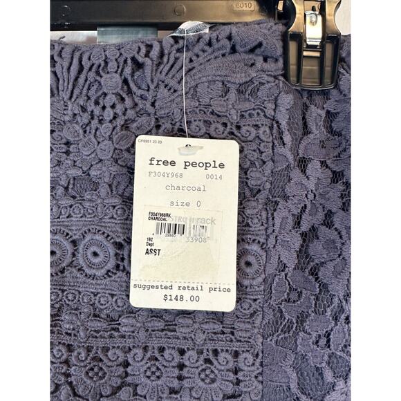 NEW Free People Strapless Lace Mini Dress Sz 0 Charcoal $148 Zipper Party E6 - Picture 2 of 6